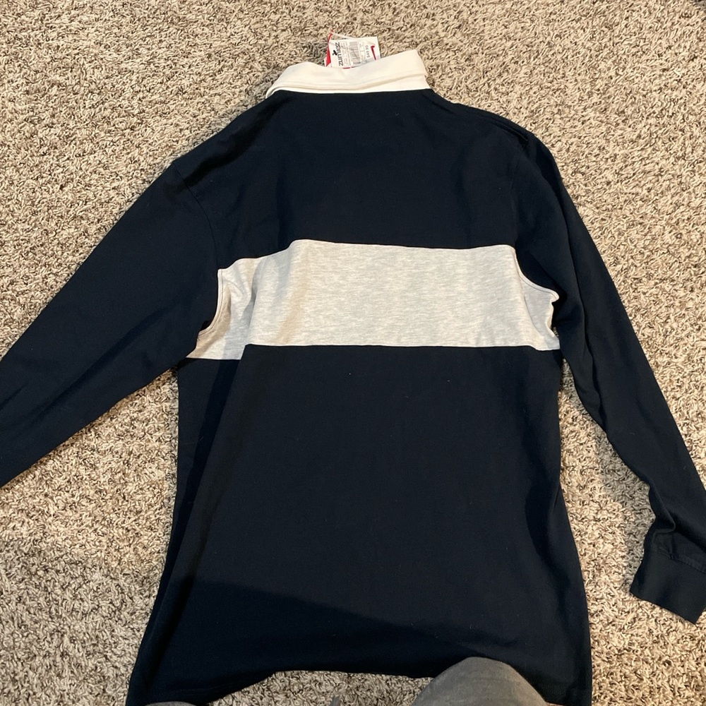 Navy and Gray Long Sleeve Polo Shirt